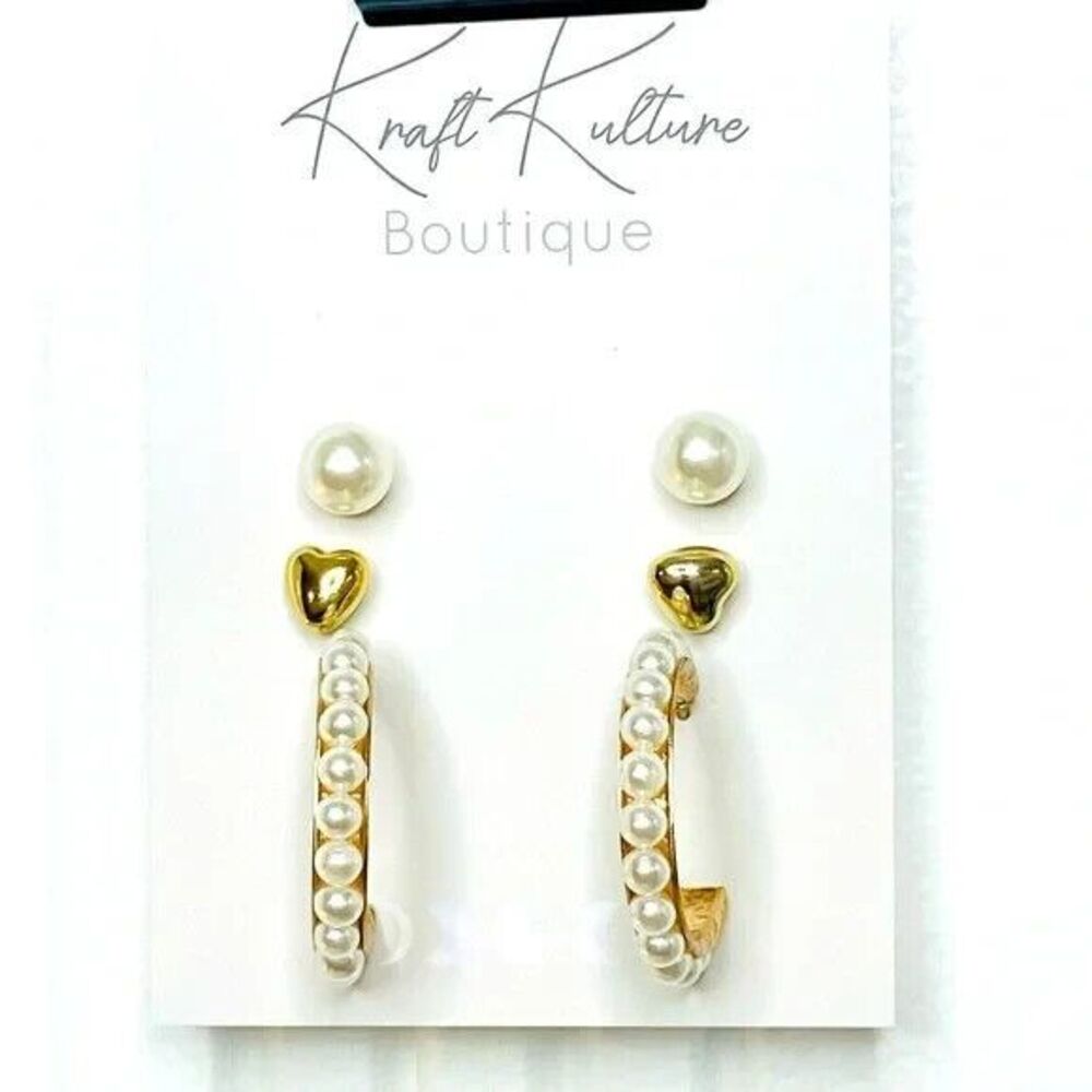 Three Pair Gold and Pearl Earrings